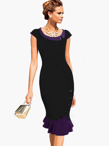 Robe vintage noire rétro col Peter Pan sirène de fête