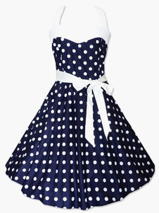 Robe vintage rétro à pois avec ruban bustier travail