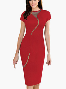 Charmante robe bodycon col rond unicolore