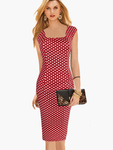 Robe subtile vintage rétro à pois col carré de cocktail