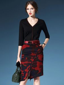 Robe bodycon en denim noir col V impression fendu