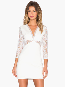 Mini robe dentelle blanc dentelle col V