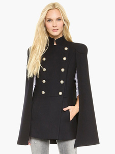 Manteau Cape noir croisé militaire