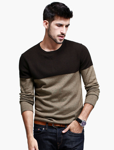 Pull confortable kaki avec tricot moulant col ras du cou