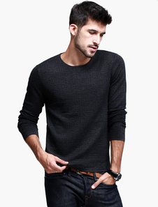 Pull confortable gris foncé moulant col ras du cou