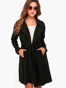Populaire manteau noir revers cranté