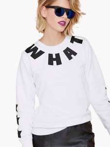 Pull sportwear coton blanc imprimé étoile