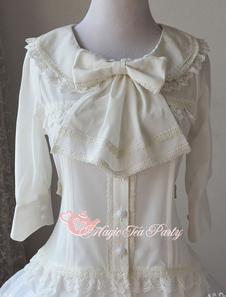 Sweet Lolita de mousseline de soie Blouse manches milieu dentelle Bow Trim