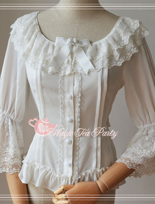 Sweet Lolita de mousseline de soie Blouse manches de Hime milieu stratifié dentelle