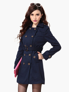 Manteau col Turndown manches longues poches coton Blend femme