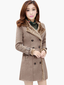 Turndown Collar manches longues poches coton Blend manteau pour femme