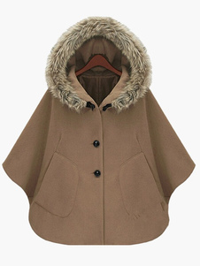 Cagoule 3/4 longueur manches Poncho manteau de coton mélange femme