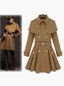 Manteau col Turndown manches longues oeillets coton Blend femme