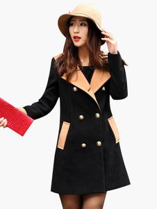 Manteau col Turndown bicolore poches femme