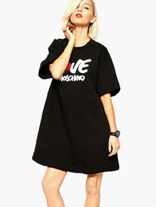 Robe droite casual noir imprimé lettres