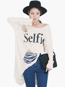 Pull féminin casual blanc imprimé lettres