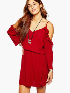 Robe d'été rouge en chiffon creusé à bretelles