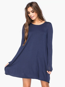 Robe droite casual en coton unicolore plissé