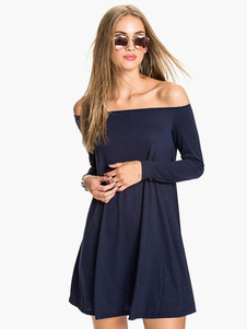 Charmante robe droite casual en coton bleu roi