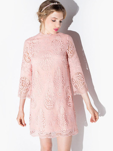 Robe droite doux dentelle rose