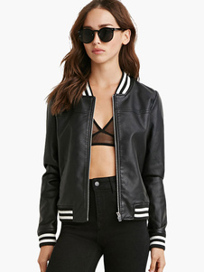 Veste féminine mode avec rayure et zip col montant