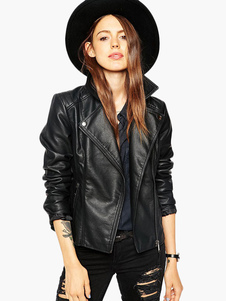 Veste féminine noir punk avec zip revers cranté