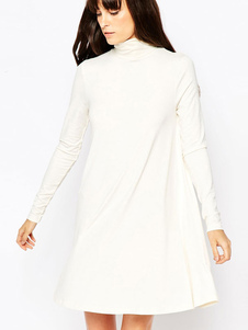 Robe droite mode blanc unicolore col roulé