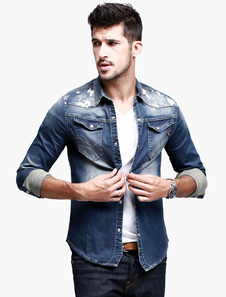 Chemise coton bleu manches longues