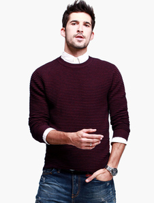 Pull en coton bordeaux unicolore tissé moulant