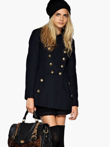 Manteau bleu foncé avec bouton croisé col à revers