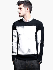 Sweat en coton noir imprimé caricatural imprimé fleuri