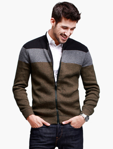 Cardigan homme casual coton marron avec zip