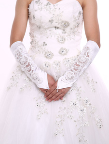 Gants Mitaines en satin blanc de mariage Longueur de coude