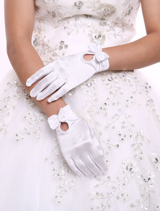 Gants en satin blanc de mariage Longueur de poignet