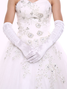 Gants en satin blanc de mariage Longueur de coude