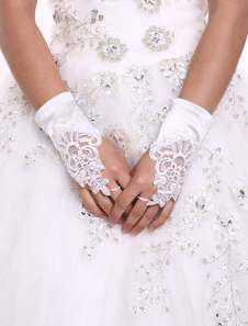 Gants Mitaines en satin blanc de mariage Longueur de poignet