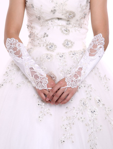 Gants Mitaines en satin blanc de mariage Longueur de coude