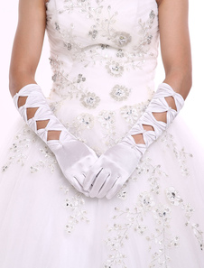 Gants en satin blanc de mariage Longueur de coude