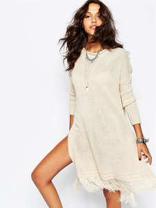 Robe Pull bohémienne écru blanche quotidienne