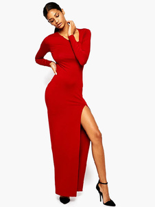 Robe longue fendu avec col asymétrique