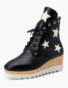 Bottine femme à bout rond et talons compensés étoile