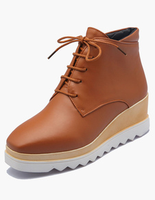 Bottine femme à bout rond et talons compensés