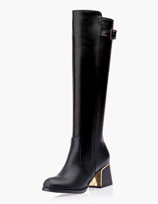 Bottes à talons épais en PU avec boucle