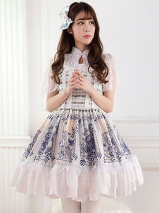 Robe lolita abricote impression dentelle douse