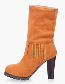 Bottes mi-mollet fait main à bout rond en micro daim