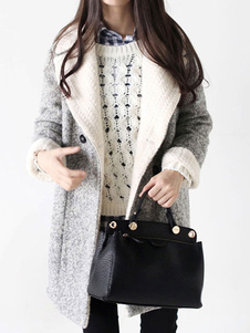 Manteau gris croisé col large