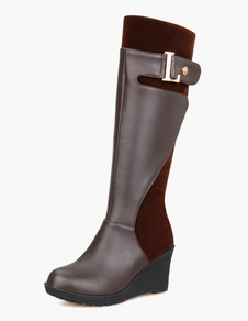 Bottes à talons compensés en PU avec boucle