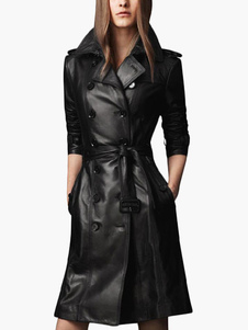 Attrayant Manteau en PU noir croisé col large