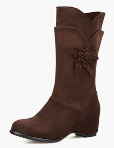 Bottes mi-mollet fait main à bout rond en micro daim