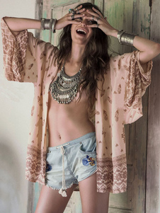 Populaire blouse de plage multicolore impression pour femme